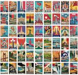 Travel Posters for Wall Set of 54 6x4 Inch - Travel Decor - Travel Aesthetic Wall Collage Kit - Vintage Posters - Retro World Country City Town Place Adventure Monuments Travel Stickers for Wall - Gifts for Men Women Boy Girls