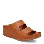 FitFlop EH9592-050 SHUV Two-BAR Leather Slides Light Tan US07