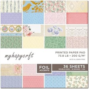 MYHAPYCRFT Scrapbook Paper Pad, 36 Sheets Double-Sided Design Paper with Foil Accents, 200GSM Decorative Cardstock for Card Making, Scrapbooking, Junk Journaling, 12" x 12" Floral