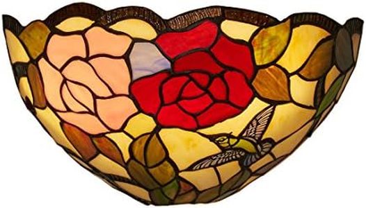 It's Exciting Lighting IEL-9000 Rose and Leaves Tiffany Sconce, Battery Powered Wall Sconce with Stained Glass Shade with Rose and Leaves Design, No Electrical Outlet Required