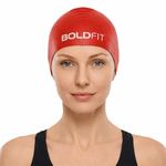 Boldfit Silicone Swimming Cap for Men, Women & Kids - Easy Fit, Long Hair - Red