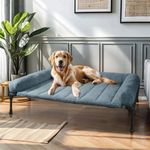 Veehoo Cooling Elevated Dog Bed + Removable Fluffy Plush Pillow Cushion, Raised Dog Bed with Washable Bolster Mat, Breathable Teslin Mesh, No-Slip Feet, 42" x 30" Dog Couch Bed, Haze Blue, CWC2331E