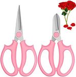 Garden Scissors, 2Pcs Pink Floral Shears, Flower Scissors with 2 Different Blades, Garden Pruning Shears with Comfortable Handles, Garden Clippers for Flower Arrangement, Fruit Picking Trimming