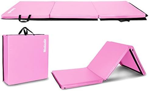 Matladin 6' Folding Tri-fold Gymnastics Gym Exercise Aerobics Mat, 6ft x 2ft x 2in PU Leather Tumbling Mats for Stretching Yoga Cheerleading Martial Arts (Pink)