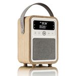 VQ Monty DAB Radio with Bluetooth, Radio Alarm Clock with FM supportability. Battery Powered Portable DAB/DAB+ and Rechargeable Digital Radio in Real Wood Case - Oak