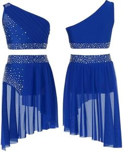 iEFiEL Lyrical Dance Outfits for Girls 2Pcs Ballet Gymnastics Leotard Athletic Dresses Contemporary Costume 6-16 Years Blue 12 Years