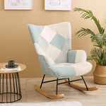 KGOPK Accent Rocking Chair, Mid Century Fabric Rocker Recliner Chairs with Wood Legs and Patchwork Linen for Livingroom Bedroom, Blue