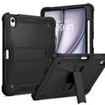 DUEDUE for iPad Air 13 Inch Case M2,iPad Air 13 Case with Pencil Holder,Heavy Duty Drop Shockproof Protection Hard Back with Kickstand Tablet Cover Cases for iPad Air Case 2024,Black