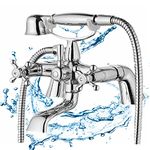 Shower Mixer Tap with Hand Held Shower and Hose for Bathroom and Washroom, Traditional Victorian Style, Solid Brass Chrome Finish, Double Cross Handle, Easy to Install