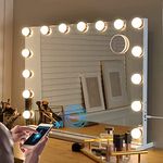 Fenair Makeup Mirror with Lights and Bluetooth Speaker Support Answer Call Hollywood Vanity Mirror, Touch Screen, 3 Color Modes Frameless Tabletop Mirror with 15 Dimmable Bulbs (White)