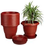 Amazon Brand - Solimo Round Pots for Plants with Bottom Tray | Modern Design | Indoor and Outdoor Flower Pot for Home/Office/Table/Garden/Balcony Decoration | 12 inch (Set of 10)