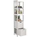 HOMEFORT Bathroom Storage Cabinet, Slim Tall Cabinet, Narrow Floor Cabinet Organizer, Wooden Linen Tower, with 2 Drawers and 3 Shelves, Freestanding Storage Cupboard (White)