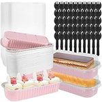 150Pcs/50Set Mini Loaf Pans with Lids and Spoons 200ml Aluminum Foil Loaf Pans Reusable Non-Stick Foil Baking Pans Portable Foil Bread Container Baking Cupcake Liners for Home Kitchen Baking