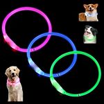 3 Packs LED Dog Collars, 27.5 in USB Rechargeable Lighting Glowing Pet Collar for Night and Safety Light up Collar for Small Medium Large Cats Dogs (Green, Blue & Pink)