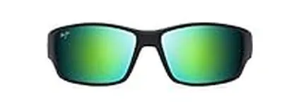 Maui Jim Men's Local Kine Polarized Wrap Sunglasses, Black/Tran Green/Lt Trans Grey/MAUIGreen®, Large