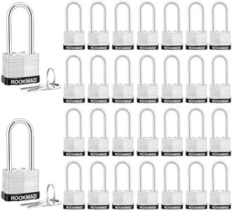 RookMad Keyed Padlocks, Laminated Steel Padlock, Keyed Alike Locks with Same Keys, Long Shackle, PE Plastic Hoop, This Pad Lock with Eco-Friendly Materials, 30 Pack