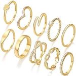10 PCS Dainty 14K Gold Rings for Wo