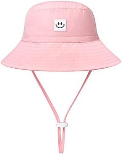 HSYZZY Baby Sun Hat Smile Face Toddler UPF 50+ Sun Protective Bucket hat Nice Beach hat for Baby Girl boy Adjustable Cap, Pink, 9-18 Months