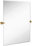 Hamilton Hills Rectangle Simple Modern Vanity Mirror - Frameless Tilting Bathroom Mirror with Brushed Gold Rounded Wall Brackets - Horizontal or Vertical Installation - 30 x 40 Inch