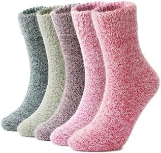 ElifeAcc 5 Pairs Ladies Socks Funny Fluffy&Warm Cotton Cushioned Crew Wool Socks UK3-7 (Pure,3-7)