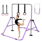 FINCOME Folding Gymnastics Bar with Gymnastic Rings Height Adjustable, Expandable Gymnastic Training Kip Bar Gymnastics Equipment for Junior Boys Girls Indoor and Home Training (Purple)