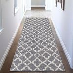 U'Artlines Runner Rug for Hallway 2×6feet Non Slip Kitchen Floor Carpet Runners Grey Moroccan Trellis Machine Washable Area Rug for Entryway Bathroom