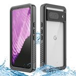 PINGTEKOR Google Pixel 8 Waterproof Case with Screen Protector,360°Full Body Protection,IP68 Underwater,Full Sealed Snowproof Dustproof Shockproof Heavy Duty Protection Cover Black/Clear