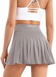 Betaven Pleated Tennis Skirts for Women with Pockets Build in Shorts Golf Skort High Waisted Athletic Running Activewear,A-Grey02,Large