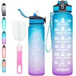 Water Bottles with Time Markings - Leakproof Reusable 32oz Motivational Water Bottle with Straw - BPA Free Daily Intake Sports Gym Workout 1l Waterbottle for Running (Blue & Pink Gradient)