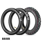 RUTU 2.50x10 Knobby Tyre 2.50-10" Front or Rear Tire with 2 TR87 Bent Valve Inner Tube Replacement for Dirt Bike Mini Road Bike & Off-Road Kids' Motorcycle XR50 CRF50 PW50 SDG107 DRZ70 JR50 50SX SX500