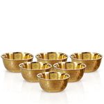 INDIAN ART VILLA Pure Brass Embossed Design Flat Bottom Bowl, Decorative Dinnerware, Tableware and Serveware for Home Hotel Restaurant, Volume-220 ml, Set of 6