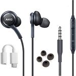 ElloGear OEM Earbuds Wired Headphones for Samsung Galaxy S10 S10e S20 Note 10 Plus Cable - Designed by AKG - with Microphone, Volume Buttons, Includes Google Type C Adapter for Type-C Devices (Grey)