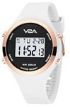 V2A Sports Watch for Women, Alloy Case, Silicone Band, Digital Display, 5ATM Water Resistant, Alarm, Stopwatch, EL Backlight Gift for Girls Women Ladies (White)