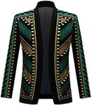 PYJTRL Mens Stylish Court Prince Black Velvet Gold Embroidery Blazer Suit Jacket (Green Gold, m)