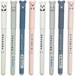 Weforu 8pcs Erasable Gel Ink Pens Cute Kawaii Cartoon Cat Pig Bear Panda Animal Pen(4 Black Ink Gel 4 Blue Ink) for Student Kids Gift School