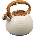 Tea Kettle, 2.7 Quart / 3 Liter Tea Kettles Stovetop, Food Grade Stainless Steel Teakettle with Wood Pattern Handle, Whistling Tea Kettle for Stove Top for Coffee, Tea, Milk (Milk White)