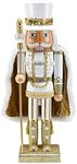 Ornativity Christmas Gold King Nutcracker – Gold and White Glittered Wooden Nutcracker Man with Gold and White Fur Cape and Staff in Hand Xmas Themed Holiday Nut Cracker Doll Figure Decorations 14"