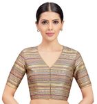 Studio Shringaar Women's Gold Brocade Readymade Saree Blouse (Gold, 46)