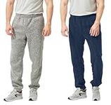 TEX2FIT 2-Pack Men's Jogging Pants with Side Pockets, Elastic Bottom, Soft Fleece Sweat Pants (Light Grey Melange/Blue Melange, Medium)