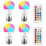 MELPO LED Color Changing Light Bulb with Remote Control 40 Watt Equivalent, E26/E27 RGB Led Lights 5W, 500LM, 12 RGB Colors& Timing Function & Warm White 2700K& Dimmable (Pack of 4)