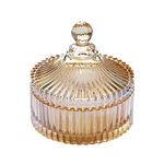 300ml/10oz Glass Candy Dish with Lid Decorative Candy Bowl Crystal Covered Candy Jar Glass Apothecary Jar Wedding Candy Buffet Jar Tent Shaped Food Jar Container for Home Office Desk Gift (Amber)