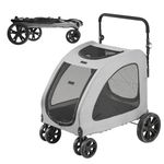 VEVOR Pet Stroller, 4 Wheels Dog Stroller Rotate with Brakes, 160lbs Weight Capacity, Puppy Stroller with Breathable Mesh Windows and Height-Adjustable Height, for Medium and Large Dogs, Dark Grey