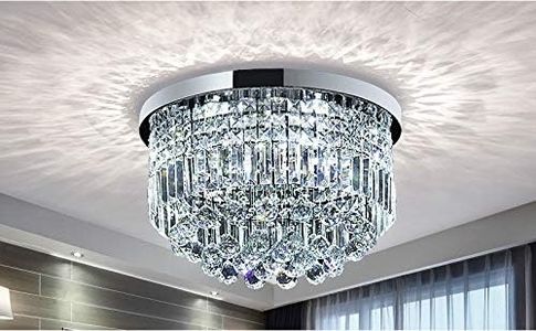 Bestier Modern Clear Crystal Raindrop Chandelier Lighting Flush Mount LED Ceiling Light Fixture Lamp for Dining Room Bathroom Bedroom Livingroom E14 Bulbs Required H25cm X D50cm