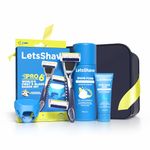 LetsShave Pro 6 Plus Lite Shaving Kit with 1 Razor + 1 Shave Foam + 1 After Shave Balm + 1 Travel Pouch & Razor Cap, World's First 6-Blade Razor with Back Blade, Razor for Men Face & Head Shaving Kit