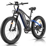 FREESKY Electric Bike for Adults, 56 KMH 48V 20Ah Battery Ebike, 26" Fat Tire Full Suspension Electric Bicycle with 7-Speed Gearsand Dual Hydraulic Disc Brakes Blue