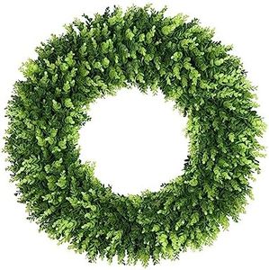 DDHS 32 inch Boxwood Wreath, Artificial Large Summer Wreaths for Front Door with Yellow Cloth can DIY Shaped, Spring or Summer Wreaths for Hanging in the Shop, Farmhouse, Roof Green Wreath Decoration