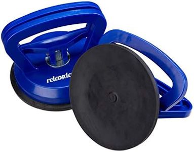 Relaxdays Suction Cups Set of 2, Heavy Duty Glass Lifting, Hand-held Vacuum Pads, Transport Handle, 45 kg, Ø 12 cm, Blue