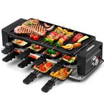 Raclette Grill, CUSIMAX Electric Indoor Grill Portable Korean BBQ Grill with Cool Touch Handles, Raclette Table Grill with Non-stick Plate, 8 Raclette Pans & Wooden Spatulas for Party and Family Fun