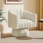 Dewhut Mid Century 360 Degree Swivel Cuddle Barrel Accent Sofa Chairs, Round Armchairs with Wide Upholstered, Fluffy Velvet Fabric Chair for Living Room, Bedroom, Office, Waiting Rooms, (Beige)