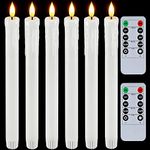 Homemory Real Wax LED Flameless Taper Candles with Timer, Dripless Battery Operated Window Candles with 3D Flickering Flame, 9.6 Inches White Flameless Candlesticks for Fireplace Christmas Halloween